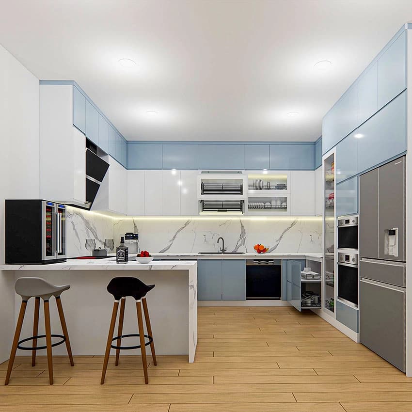 Mẫu tủ bếp chữ U hiện đại